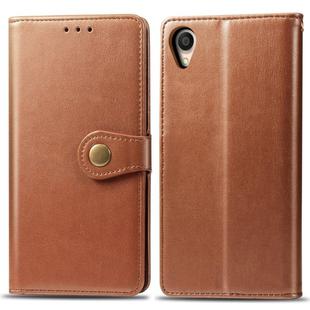 Retro Solid Color Leather Buckle Mobile Phone Protection Leather Case with Lanyard & Photo Frame & Card Slot & Wallet & Bracket Function for OPPO Reno 10X zoom(Brown)