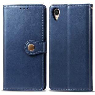 Retro Solid Color Leather Buckle Mobile Phone Protection Leather Case with Lanyard & Photo Frame & Card Slot & Wallet & Bracket Function for OPPO Reno 10X zoom(Blue)