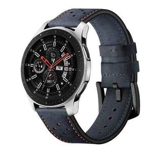 For Samsung Galaxy Watch Active 2 22mm Leather Eyelet Sport Watch Band(Dark Blue)