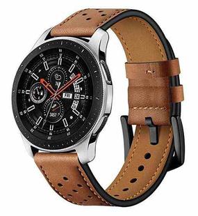 For Samsung Galaxy Watch Active 2 22mm Leather Eyelet Sport Watch Band(Brown)