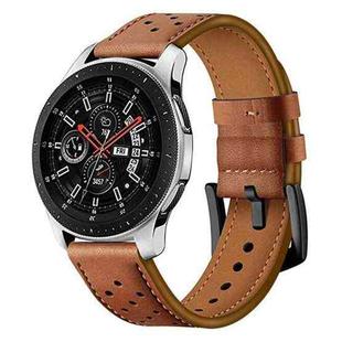 For Samsung Galaxy Watch Active 20mm Leather Eyelet Sport Watch Band (All Brown)