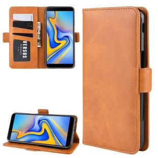 Dual-side Magnetic Buckle Horizontal Flip Leather Case for Galaxy J6+, with Holder & Card Slots & Wallet & Photo Frame(Yellow)