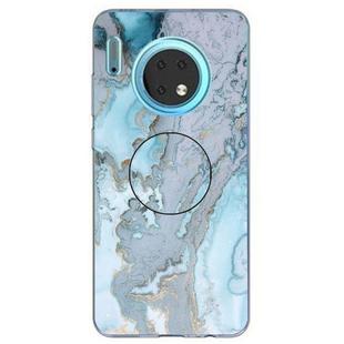3D Marble Soft Silicone TPU Case Cover Bracket  For Huawei Mate 30(Silver Blue)