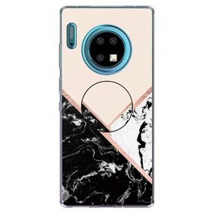 3D Marble Soft Silicone TPU Case Cover Bracket  For Huawei Mate 30 Pro(Black and White Powder)