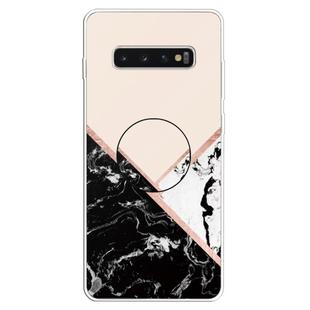 3D Marble Soft Silicone TPU Case Cover Bracket For Galaxy S10+(Black and White Powder)