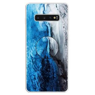 3D Marble Soft Silicone TPU Case Cover Bracket For Galaxy S10+(Dark Blue)