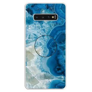 3D Marble Soft Silicone TPU Case Cover Bracket For Galaxy S10 5G(Light Blue)