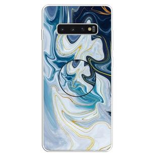 3D Marble Soft Silicone TPU Case Cover Bracket For Galaxy S10 5G(Golden Line Blue)