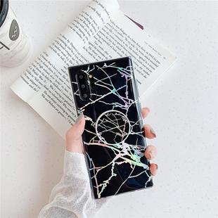 TPU Glossy Laser Marble Colorful Mobile Phone Protective Case with Folding Bracket for Galaxy Note10+(Black)