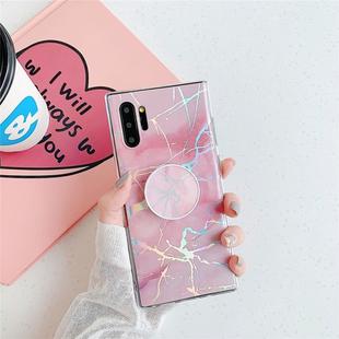 TPU Glossy Laser Marble Colorful Mobile Phone Protective Case with Folding Bracket for Galaxy Note10+(Pink)