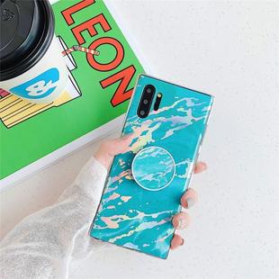 TPU Glossy Laser Marble Colorful Mobile Phone Protective Case with Folding Bracket for Galaxy Note10+(Green)