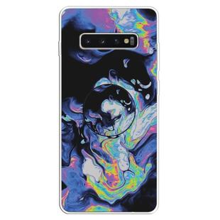 3D Marble Soft Silicone TPU Case Cover Bracket For Galaxy S10(Deep Purple)