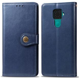 For Huawei Mate 30 Lite / Nova 5i Pro Retro Solid Color Leather Buckle Mobile Phone Protection Leather Case with Photo Frame & Card Slot & Wallet & Bracket Function(Blue)