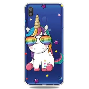 For Galaxy A20 / A30  3D Pattern Printing Extremely Transparent TPU Phone Case(Eyeglasses Unicorn)
