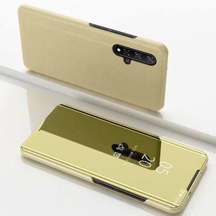 For Huawei Honor 20 Pro Plating Mirror Left and Right Flip Cover with Bracket Holster(Gold)