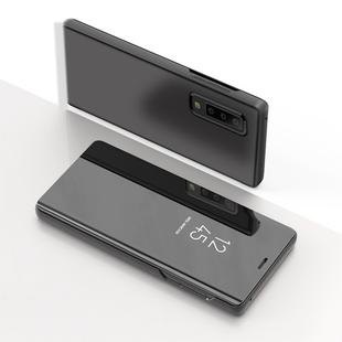 For Galaxy A30s / A50s Plating Mirror Left and Right Flip Cover with Bracket Holster(Black)