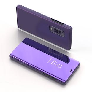 For Galaxy A30s / A50s Plating Mirror Left and Right Flip Cover with Bracket Holster(Purple blue)