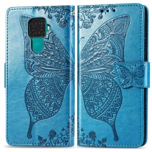 For Huawei Mate 30 Lite / Nova 5i Pro Butterfly Love Flowers Embossing Horizontal Flip Leather Case with Holder & Card Slots & Wallet & Lanyard(Blue)