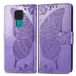 For Huawei Mate 30 Lite / Nova 5i Pro Butterfly Love Flowers Embossing Horizontal Flip Leather Case with Holder & Card Slots & Wallet & Lanyard(Light Purple)
