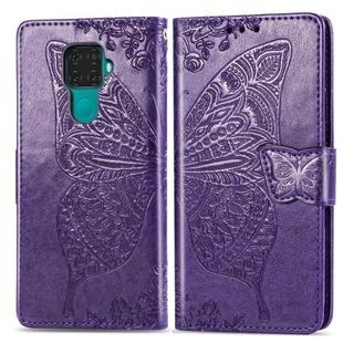 For Huawei Mate 30 Lite / Nova 5i Pro Butterfly Love Flowers Embossing Horizontal Flip Leather Case with Holder & Card Slots & Wallet & Lanyard(Dark Purple)