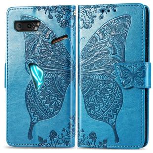 For Asus ROG Phone II 2 ZS660K Butterfly Love Flowers Embossing Horizontal Flip Leather Case with Holder & Card Slots & Wallet & Lanyard(Blue)