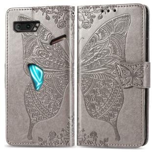 For Asus ROG Phone II 2 ZS660K Butterfly Love Flowers Embossing Horizontal Flip Leather Case with Holder & Card Slots & Wallet & Lanyard(Gray)
