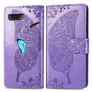 For Asus ROG Phone II 2 ZS660K Butterfly Love Flowers Embossing Horizontal Flip Leather Case with Holder & Card Slots & Wallet & Lanyard(Light Purple)
