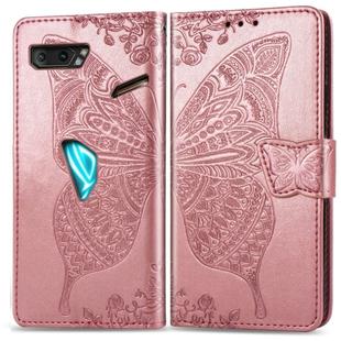 For Asus ROG Phone II 2 ZS660K Butterfly Love Flowers Embossing Horizontal Flip Leather Case with Holder & Card Slots & Wallet & Lanyard(Rose Gold)
