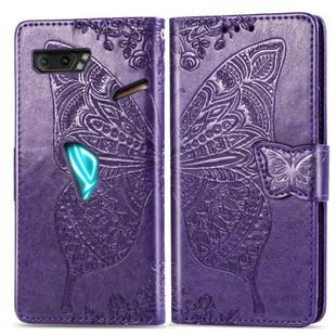 For Asus ROG Phone II 2 ZS660K Butterfly Love Flowers Embossing Horizontal Flip Leather Case with Holder & Card Slots & Wallet & Lanyard(Dark Purple)