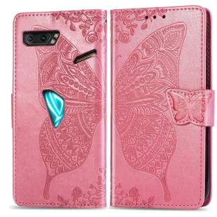 For Asus ROG Phone II 2 ZS660K Butterfly Love Flowers Embossing Horizontal Flip Leather Case with Holder & Card Slots & Wallet & Lanyard(Pink)