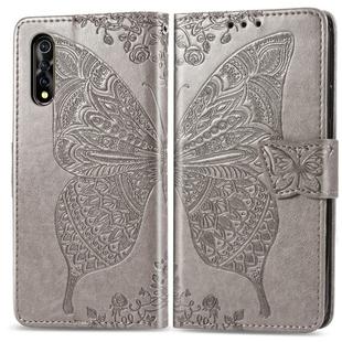 For Vivo Y7s / S1 Butterfly Love Flowers Embossing Horizontal Flip Leather Case with Holder & Card Slots & Wallet & Lanyard(Gray)