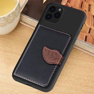 For iPhone 11 Litchi Pattern Card Bag Wallet Bracket + TPU Phone Case with Card Slot Wallet Bracket Function(Black)