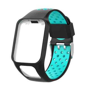 For TomTom Spark Runner 2 / 3 Strap Universal Model Two Color Silicone Replacement Wristband(Black Lake Blue)