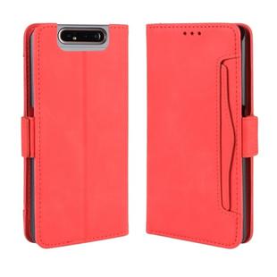 For Galaxy A80 / A90 Wallet Style Skin Feel Calf Pattern Leather Case ,with Separate Card Slot(Red)