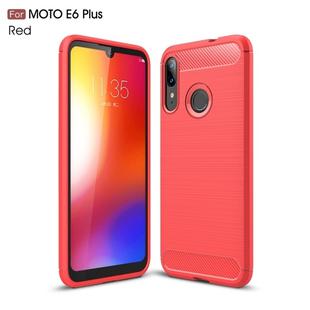 For Moto E6 Plus Brushed Texture Carbon Fiber TPU Case(Red)