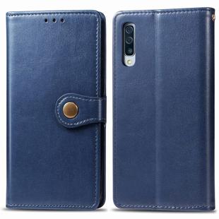 For Galaxy A50S Retro Solid Color Leather Buckle Phone Case with Lanyard & Photo Frame & Card Slot & Wallet & Stand Function(Blue)