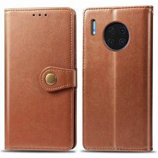 For Huawei Mate 30 Pro  Retro Solid Color Leather Buckle Phone Case with Lanyard & Photo Frame & Card Slot & Wallet & Stand Function(Brown)