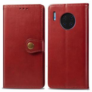 For Huawei Mate 30 Pro  Retro Solid Color Leather Buckle Phone Case with Lanyard & Photo Frame & Card Slot & Wallet & Stand Function(Red)