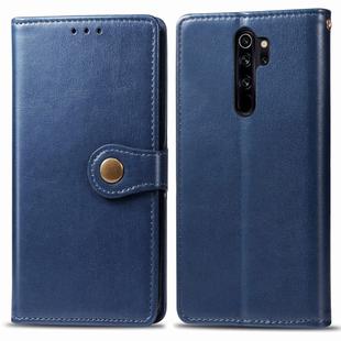 For Xiaomi Redmi Note 8 Pro Retro Solid Color Leather Buckle Phone Case with Lanyard & Photo Frame & Card Slot & Wallet & Stand Function(Blue)
