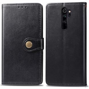 For Xiaomi Redmi Note 8 Pro Retro Solid Color Leather Buckle Phone Case with Lanyard & Photo Frame & Card Slot & Wallet & Stand Function(Black)