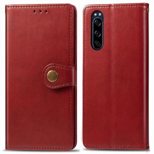 For Sony Xperia 5 Retro Solid Color Leather Buckle Phone Case with Lanyard & Photo Frame & Card Slot & Wallet & Stand Function(Red)