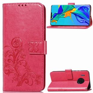 For Huawei Mate 30 Pro Four-leaf Clasp Embossed Buckle Mobile Phone Protection Leather Case with Lanyard & Card Slot & Wallet & Bracket Function(Magenta)