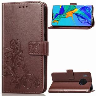 For Huawei Mate 30 Pro Four-leaf Clasp Embossed Buckle Mobile Phone Protection Leather Case with Lanyard & Card Slot & Wallet & Bracket Function(Brown)