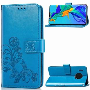 For Huawei Mate 30 Pro Four-leaf Clasp Embossed Buckle Mobile Phone Protection Leather Case with Lanyard & Card Slot & Wallet & Bracket Function(Blue)