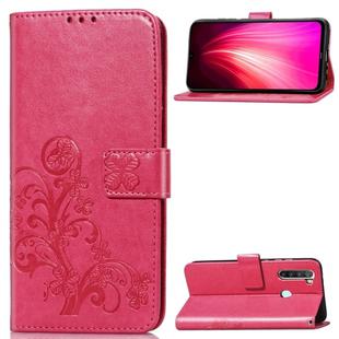 For Xiaomi Redmi Note 8  Four-leaf Clasp Embossed Buckle Mobile Phone Protection Leather Case with Lanyard & Card Slot & Wallet & Bracket Function(Magenta)
