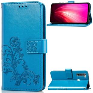 For Xiaomi Redmi Note 8  Four-leaf Clasp Embossed Buckle Mobile Phone Protection Leather Case with Lanyard & Card Slot & Wallet & Bracket Function(Blue)