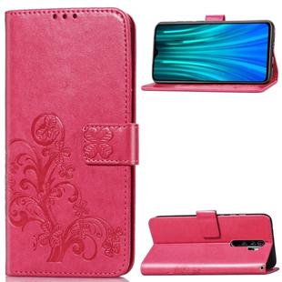 For Xiaomi Redmi Note 8 Pro Four-leaf Clasp Embossed Buckle Mobile Phone Protection Leather Case with Lanyard & Card Slot & Wallet & Bracket Function(Magenta)