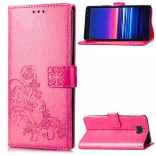 For Sony Xperia 20 Four-leaf Clasp Embossed Buckle Mobile Phone Protection Leather Case with Lanyard & Card Slot & Wallet & Bracket Function(Magenta)