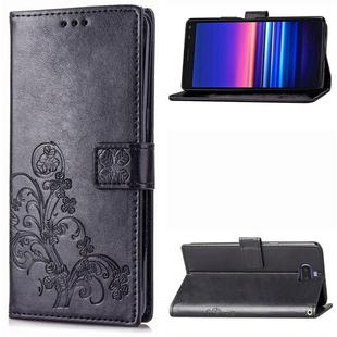 For Sony Xperia 20 Four-leaf Clasp Embossed Buckle Mobile Phone Protection Leather Case with Lanyard & Card Slot & Wallet & Bracket Function(Black)