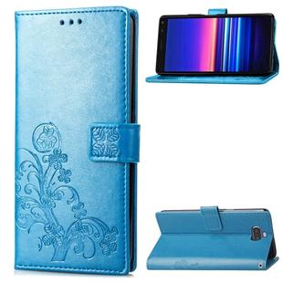 For Sony Xperia 20 Four-leaf Clasp Embossed Buckle Mobile Phone Protection Leather Case with Lanyard & Card Slot & Wallet & Bracket Function(Blue)